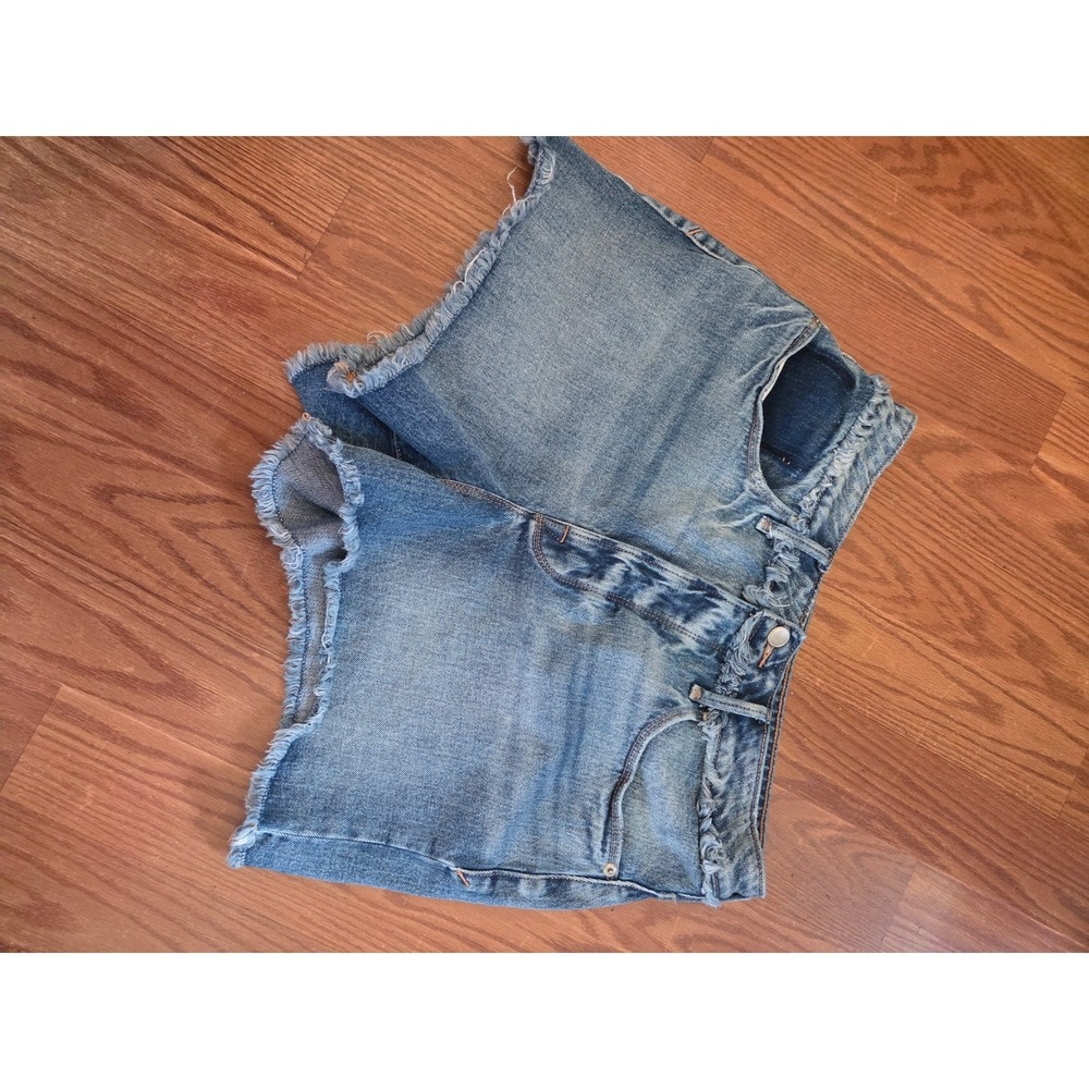 Good American Womens Denim Cut Off Shorts Blue Distressed Button Fly Size 10 30